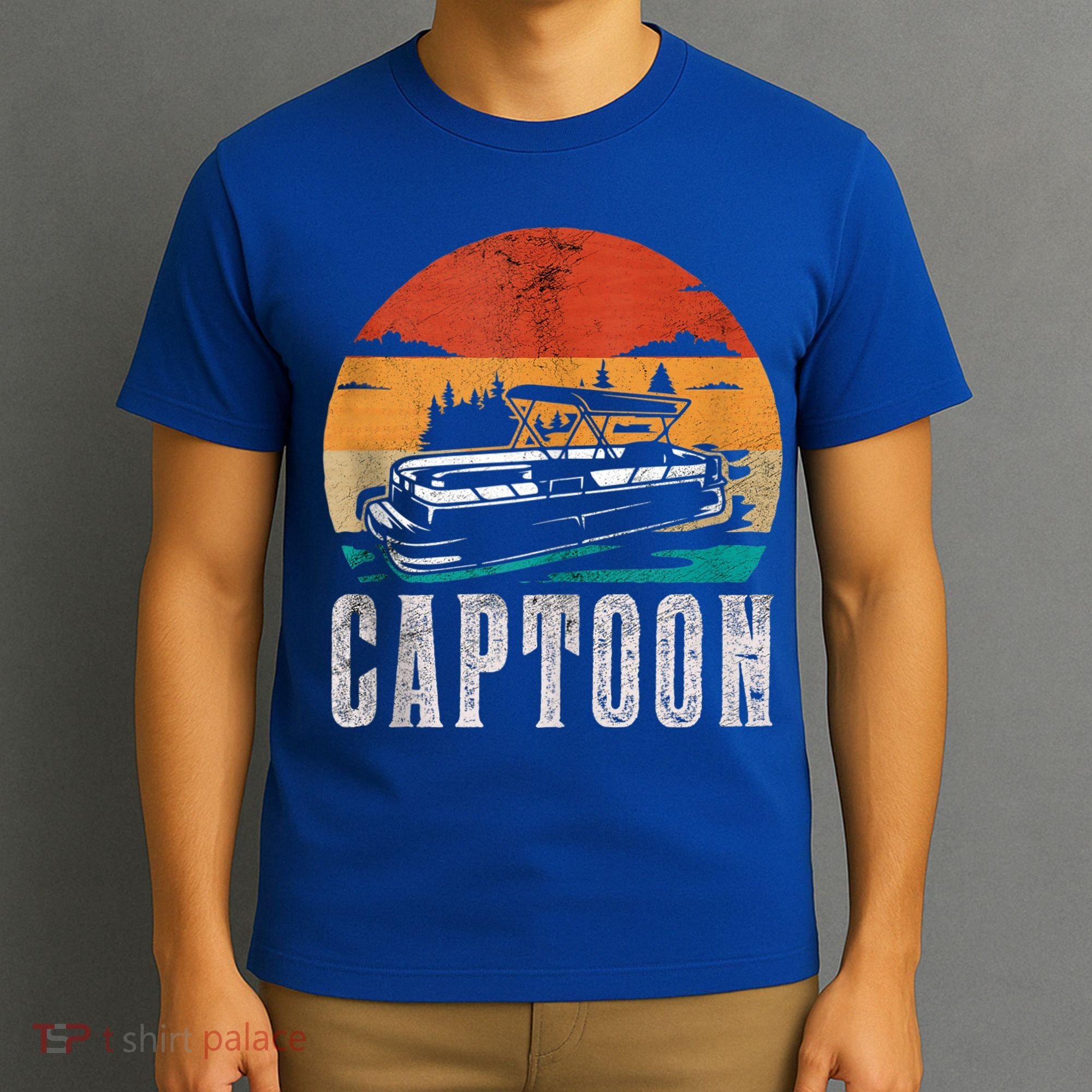 Funny Boating Captoon Pontoon Tritoon Captain Pontoon Boat T-Shirt