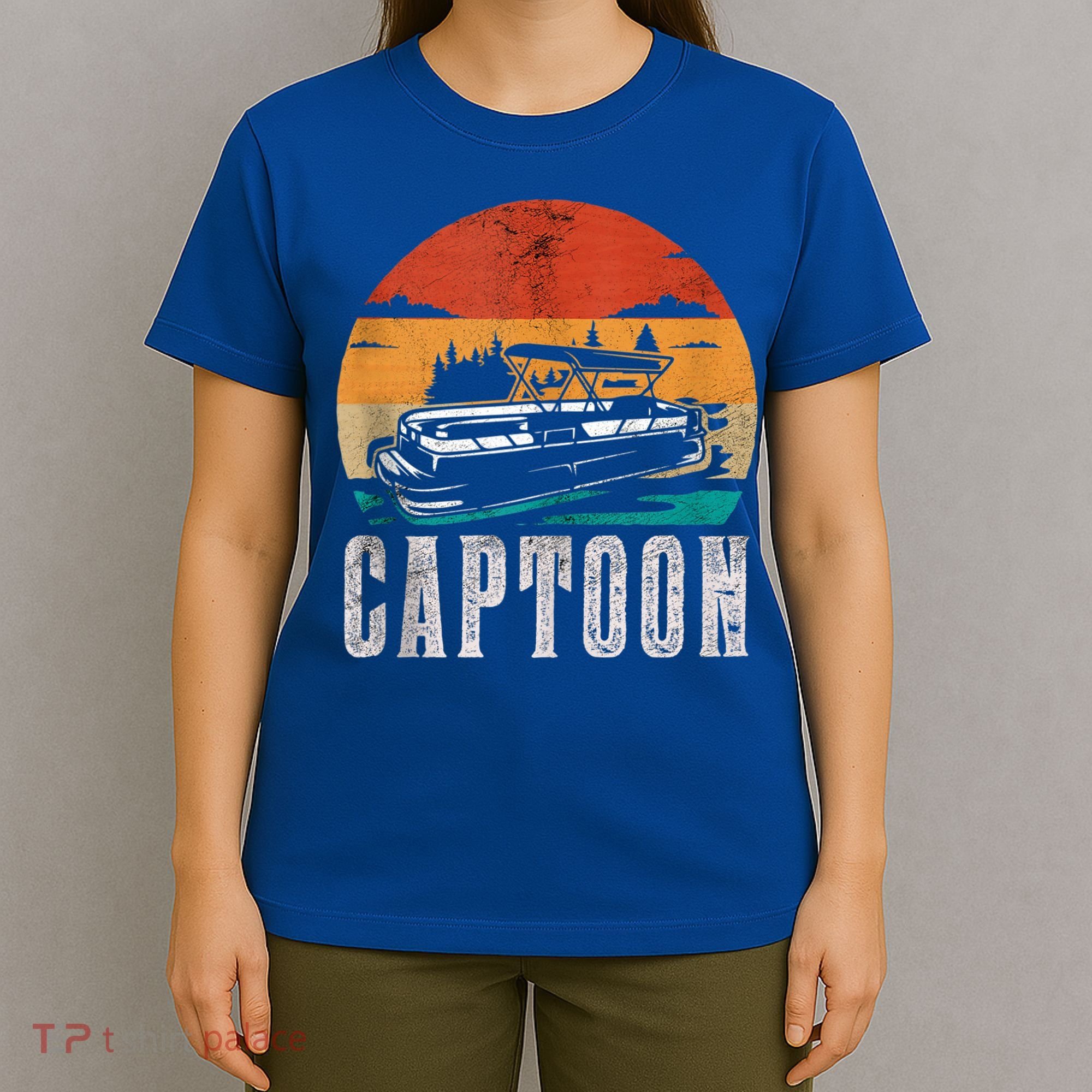 Funny Boating Captoon Pontoon Tritoon Captain Pontoon Boat T-Shirt