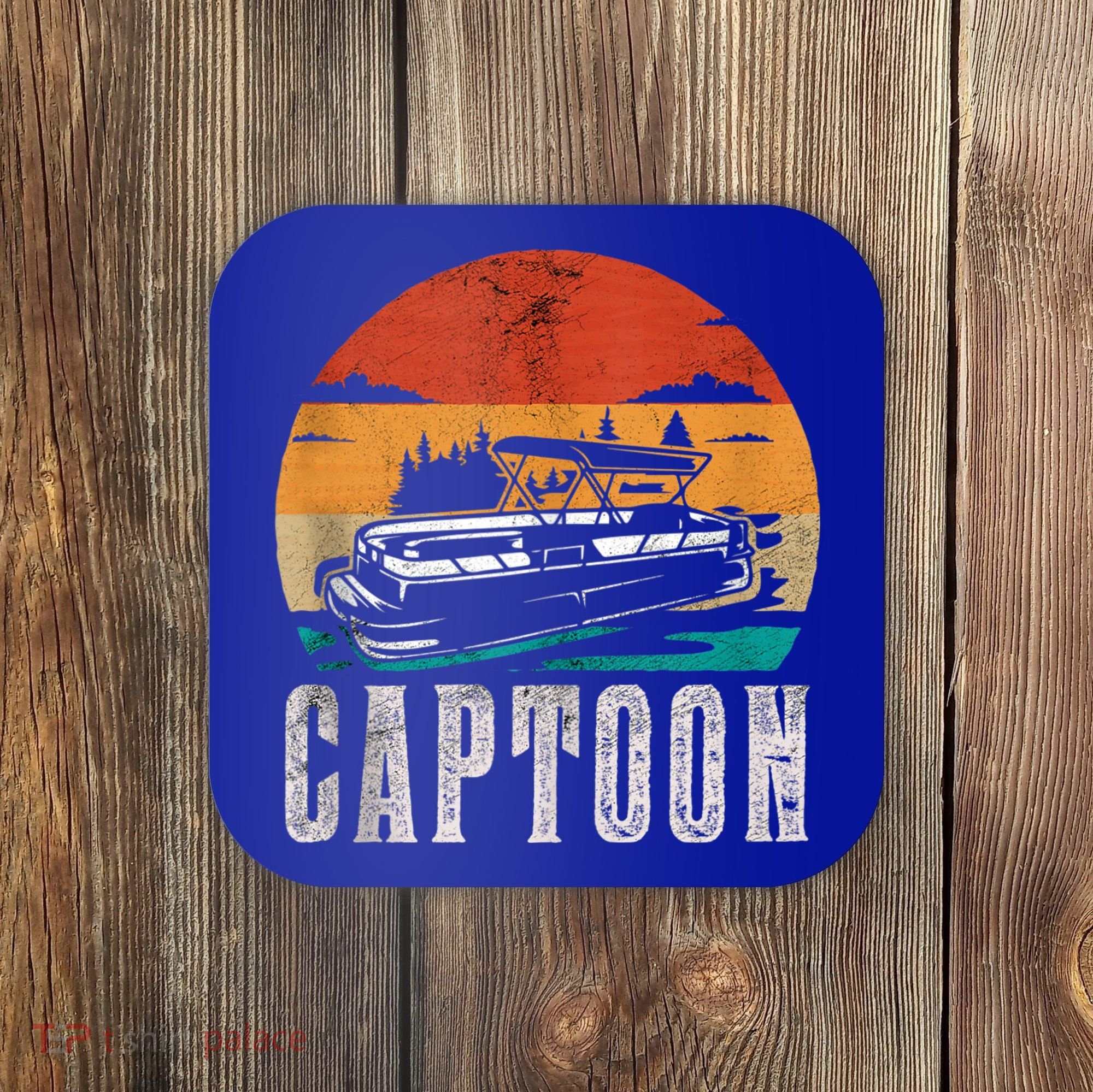 Funny Boating Captoon Pontoon Tritoon Captain Pontoon Boat Coaster