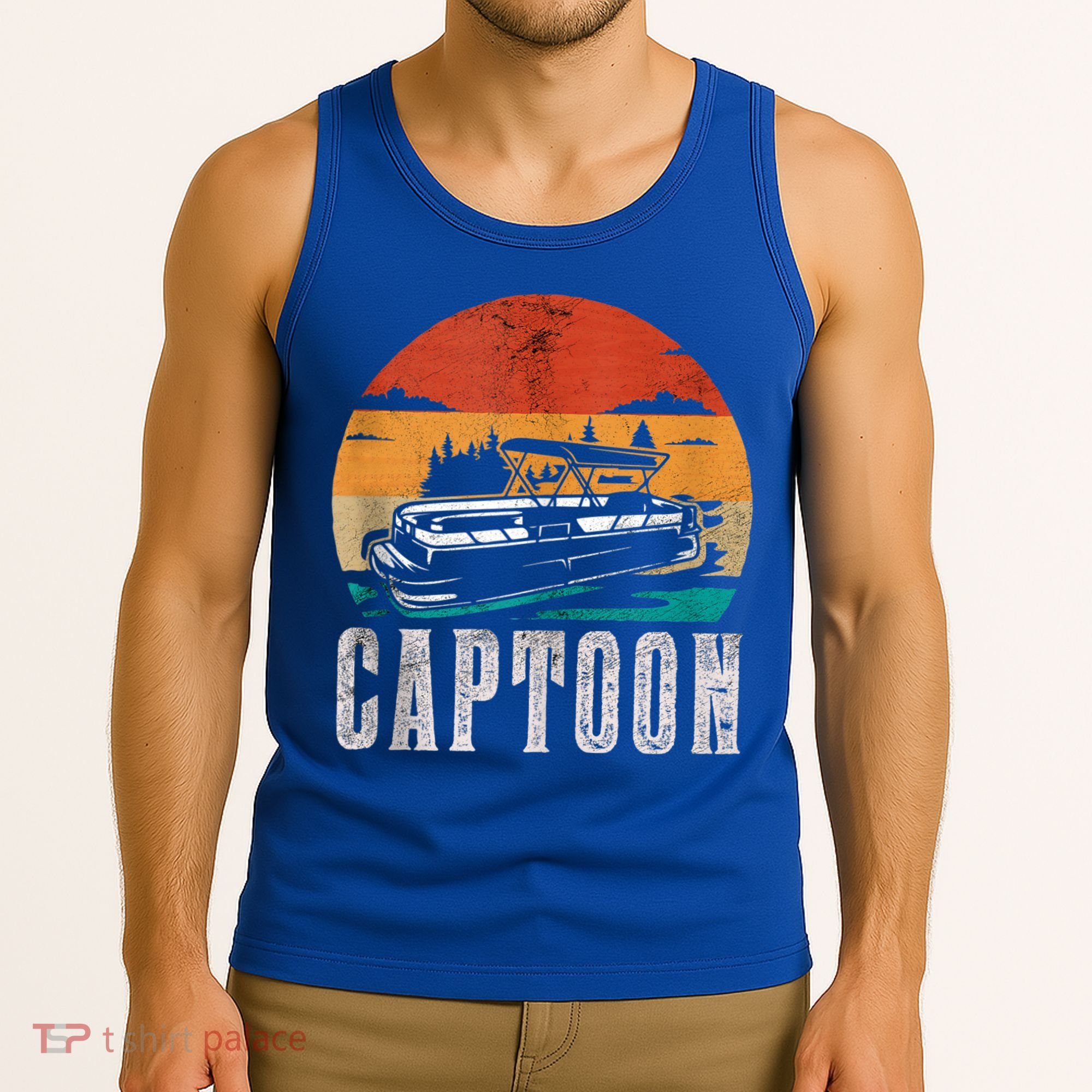 Funny Boating Captoon Pontoon Tritoon Captain Pontoon Boat Tank Top