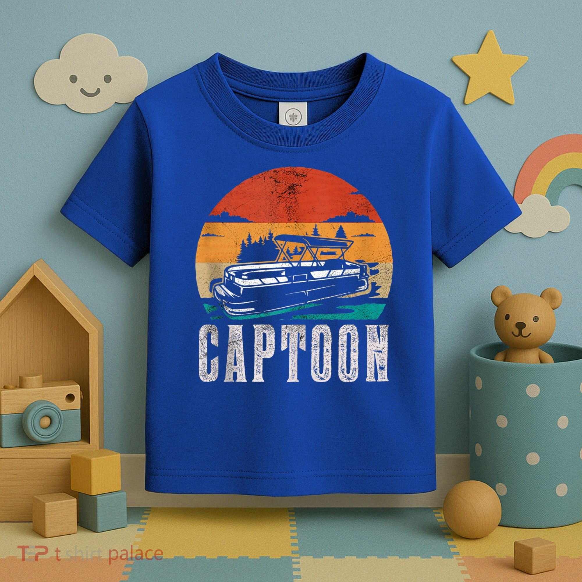 Funny Boating Captoon Pontoon Tritoon Captain Pontoon Boat Toddler T-Shirt