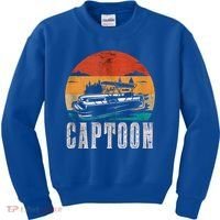 Funny Boating Captoon Pontoon Tritoon Captain Pontoon Boat Kids Sweatshirt thumb 0