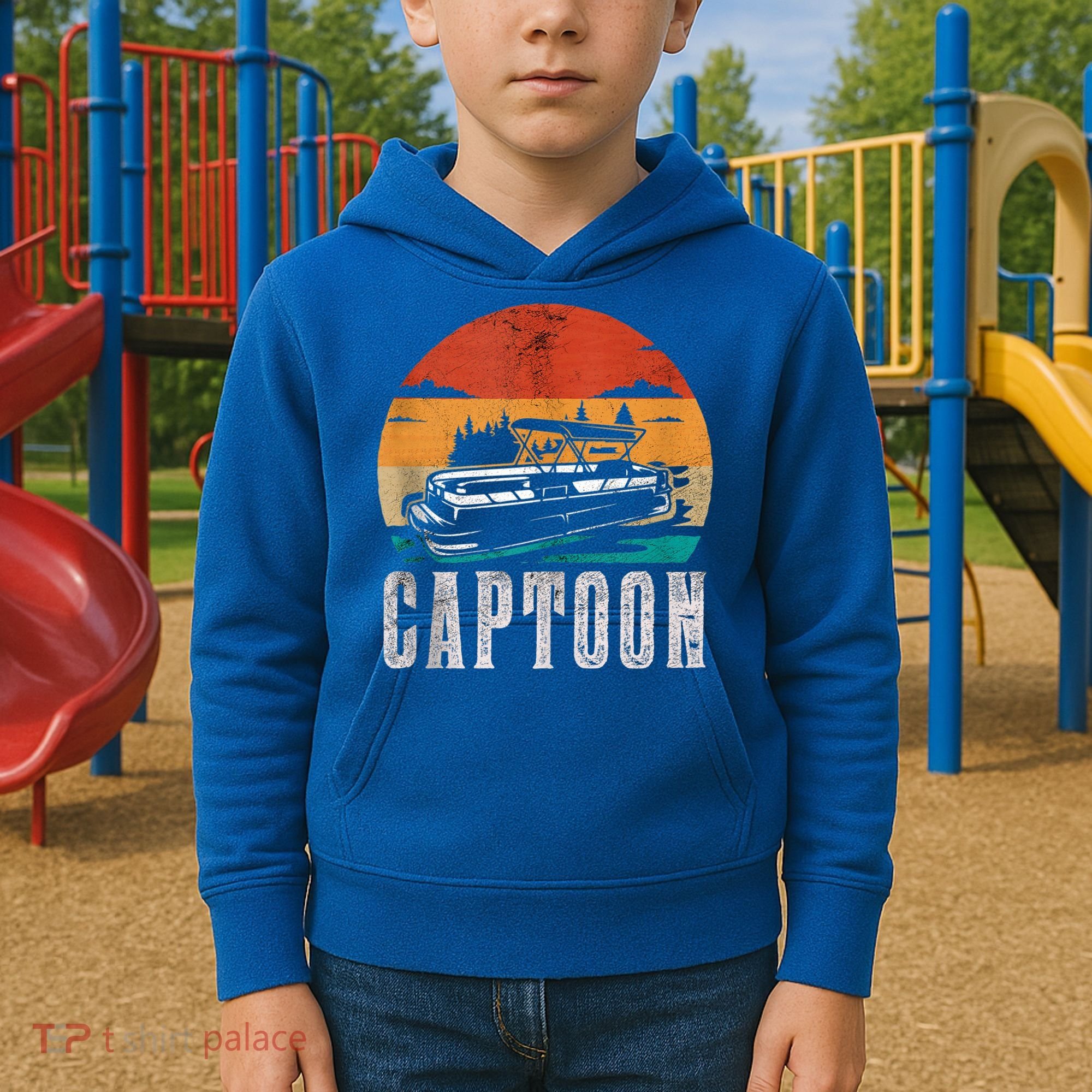 Funny Boating Captoon Pontoon Tritoon Captain Pontoon Boat Kids Hoodie