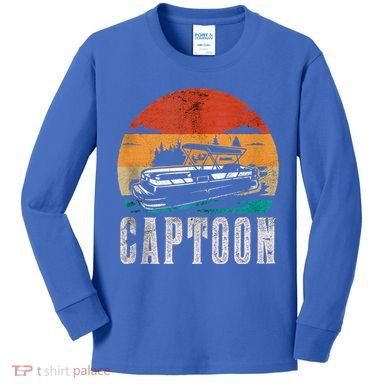 Funny Boating Captoon Pontoon Tritoon Captain Pontoon Boat Kids Long Sleeve Shirt