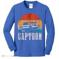 Funny Boating Captoon Pontoon Tritoon Captain Pontoon Boat Kids Long Sleeve Shirt thumb 0