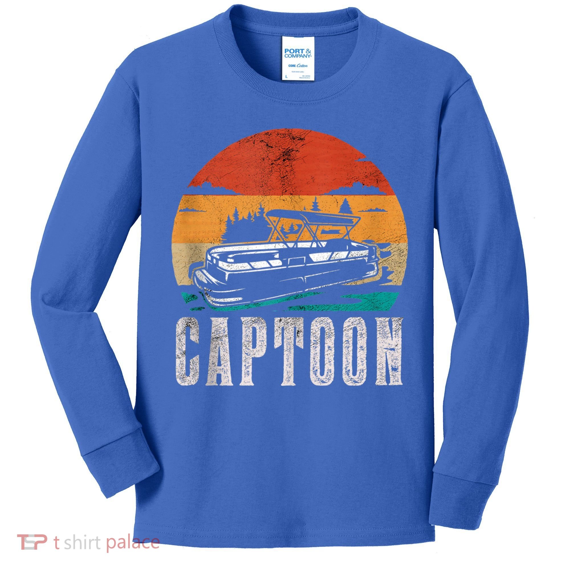 Funny Boating Captoon Pontoon Tritoon Captain Pontoon Boat Kids Long Sleeve Shirt