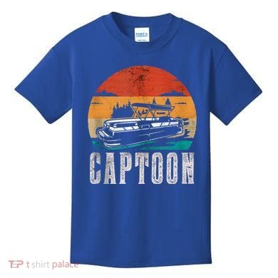 Funny Boating Captoon Pontoon Tritoon Captain Pontoon Boat Kids T-Shirt