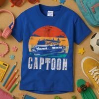 Funny Boating Captoon Pontoon Tritoon Captain Pontoon Boat Kids T-Shirt thumb 3