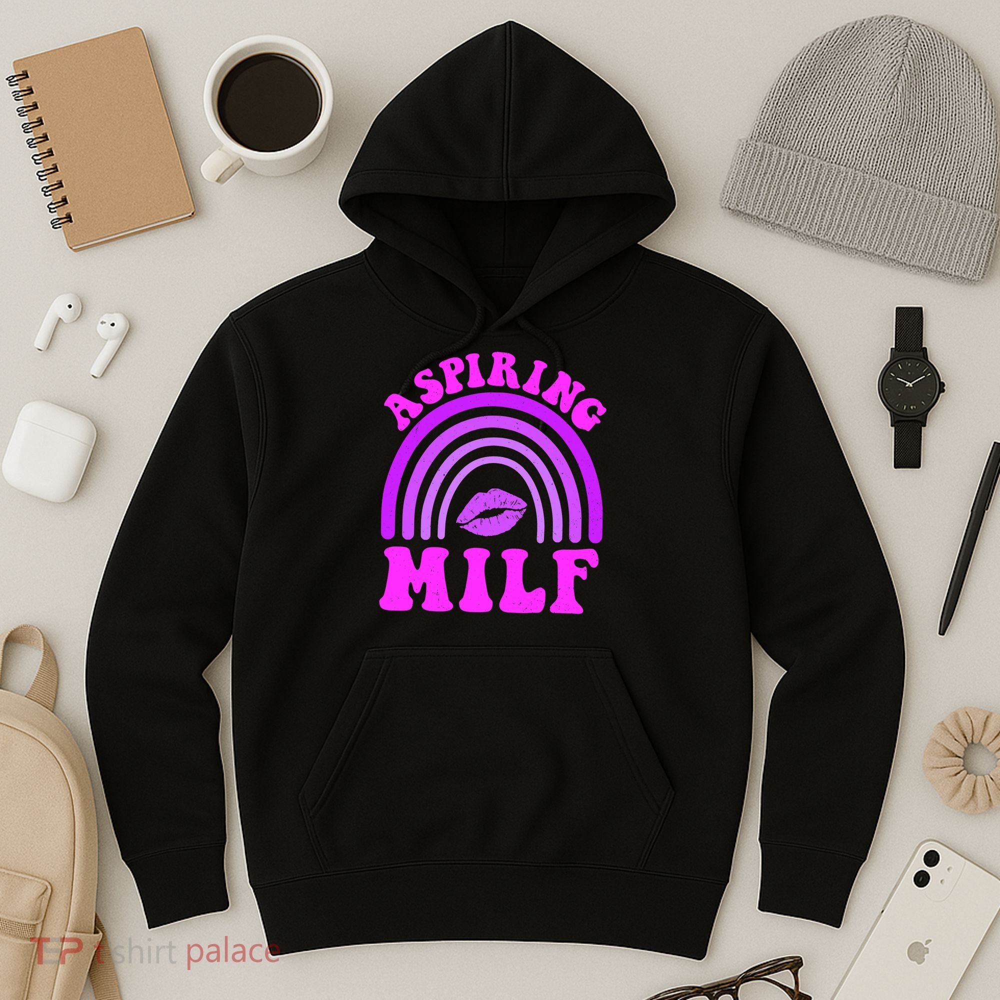 Funny Breast Cancer Aspiring Milf Retro Rainbow Hoodie