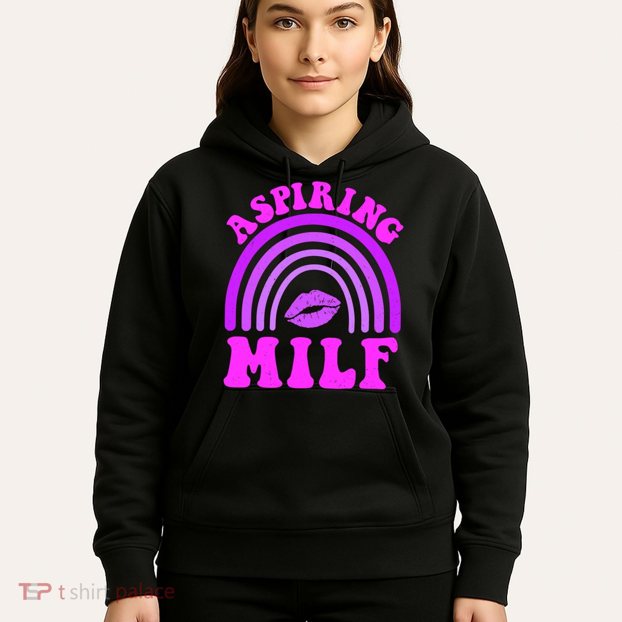 Funny Breast Cancer Aspiring Milf Retro Rainbow Hoodie