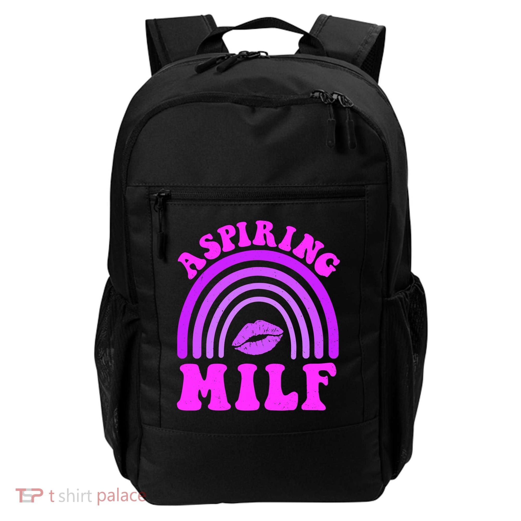 Funny Breast Cancer Aspiring Milf Retro Rainbow Backpack