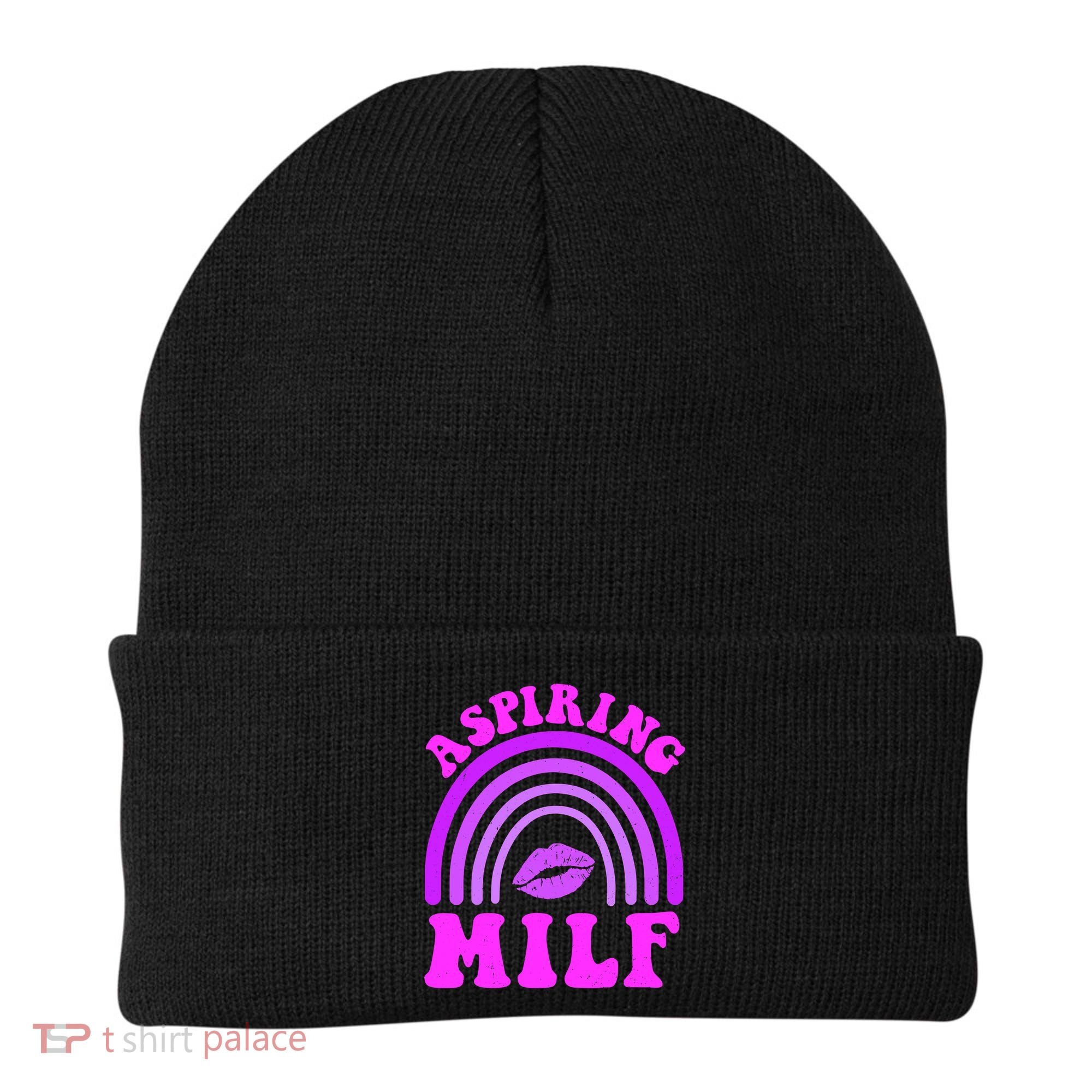 Funny Breast Cancer Aspiring Milf Retro Rainbow Beanie