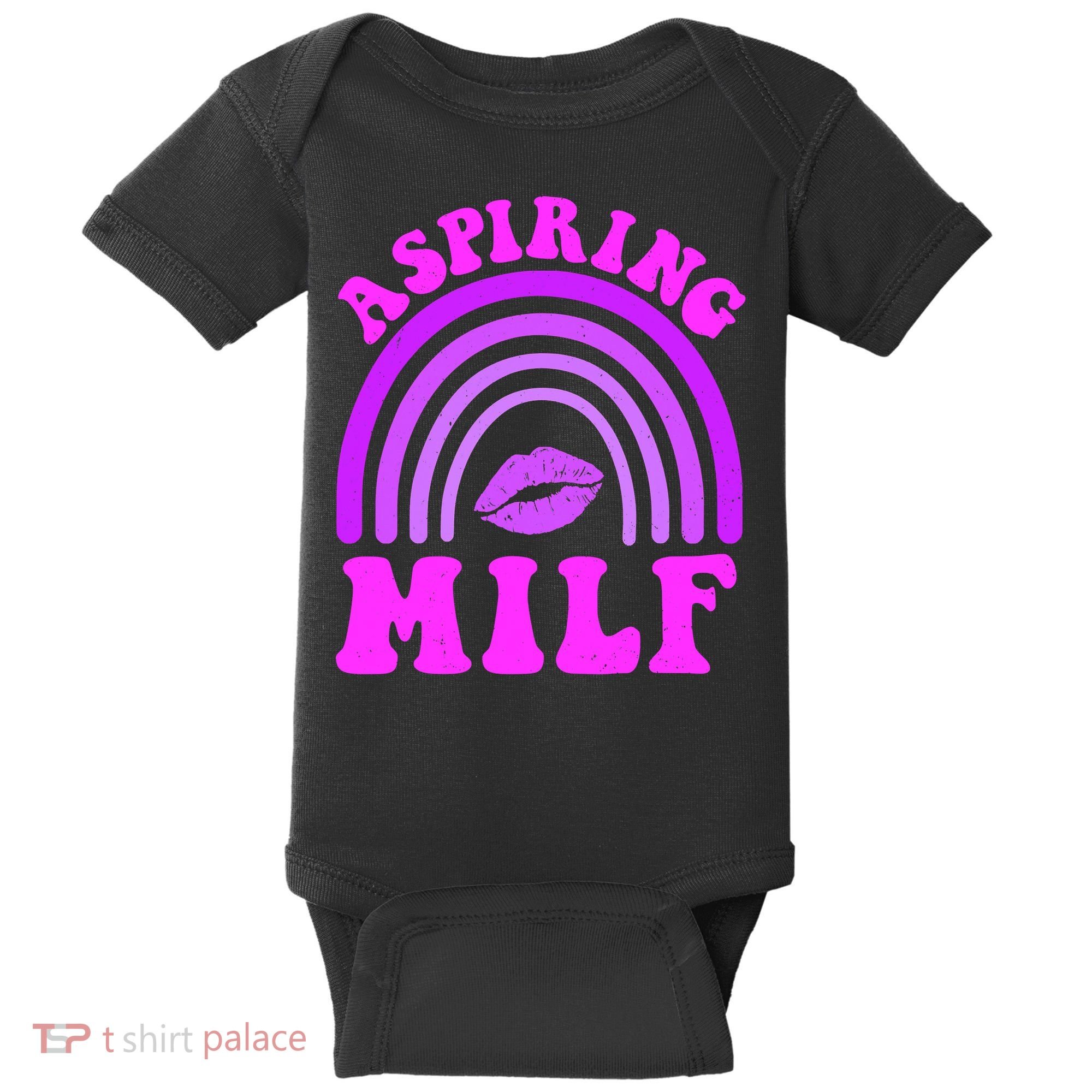 Funny Breast Cancer Aspiring Milf Retro Rainbow Baby Bodysuit
