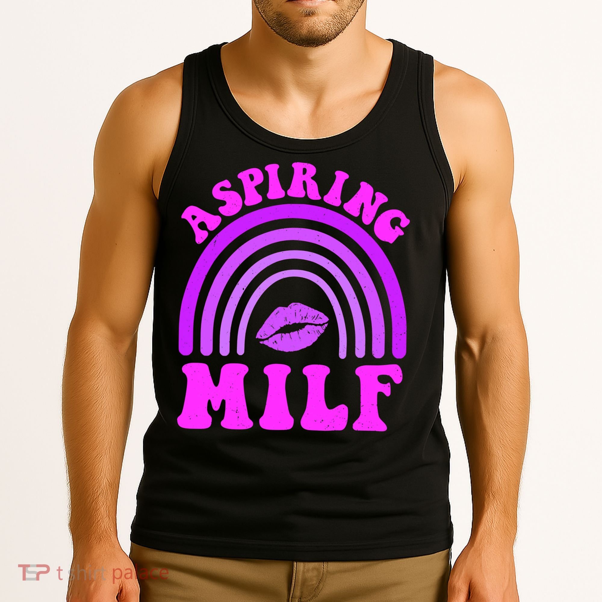 Funny Breast Cancer Aspiring Milf Retro Rainbow Tank Top