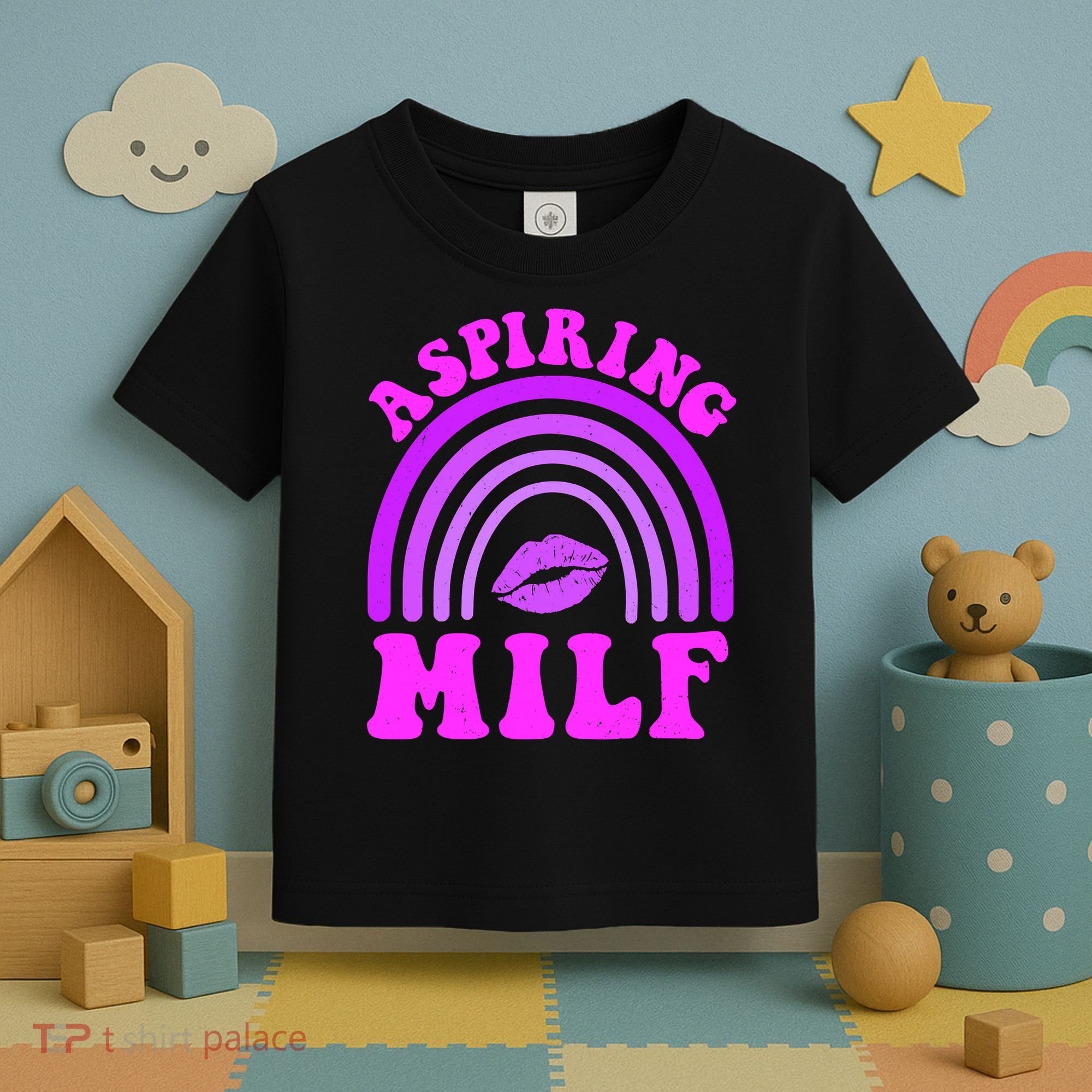 Funny Breast Cancer Aspiring Milf Retro Rainbow Toddler T-Shirt