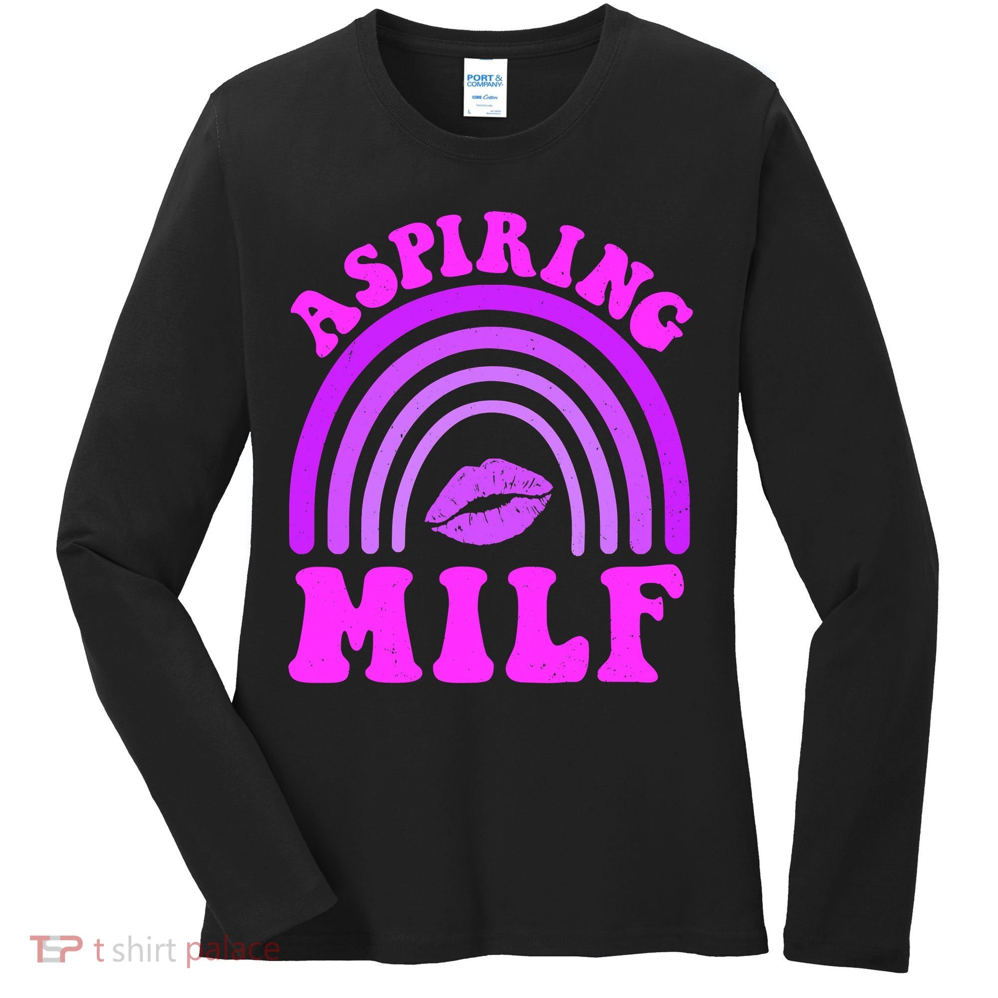 Funny Breast Cancer Aspiring Milf Retro Rainbow Women's Long Sleeve Shirt