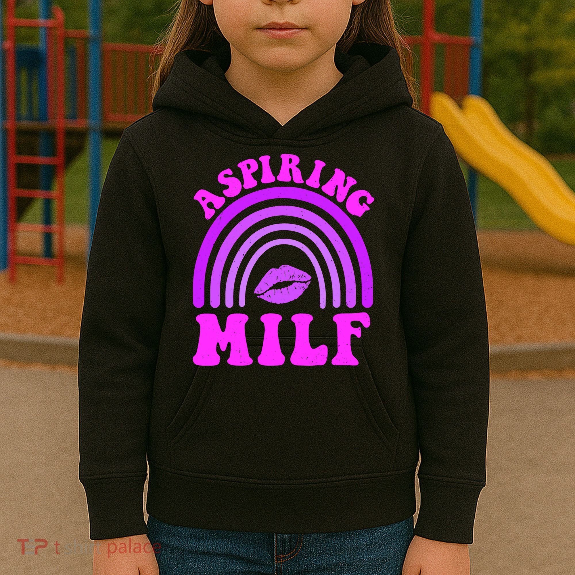 Funny Breast Cancer Aspiring Milf Retro Rainbow Kids Hoodie