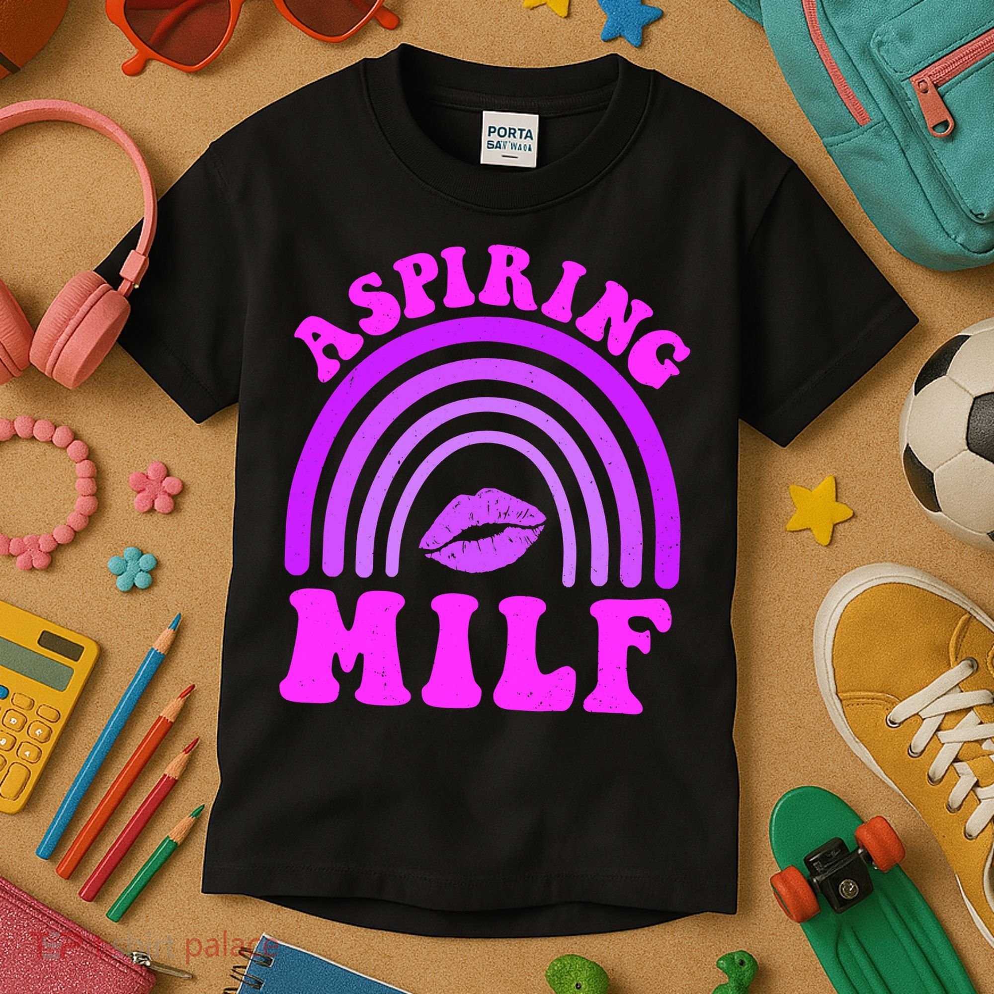 Funny Breast Cancer Aspiring Milf Retro Rainbow Kids T-Shirt