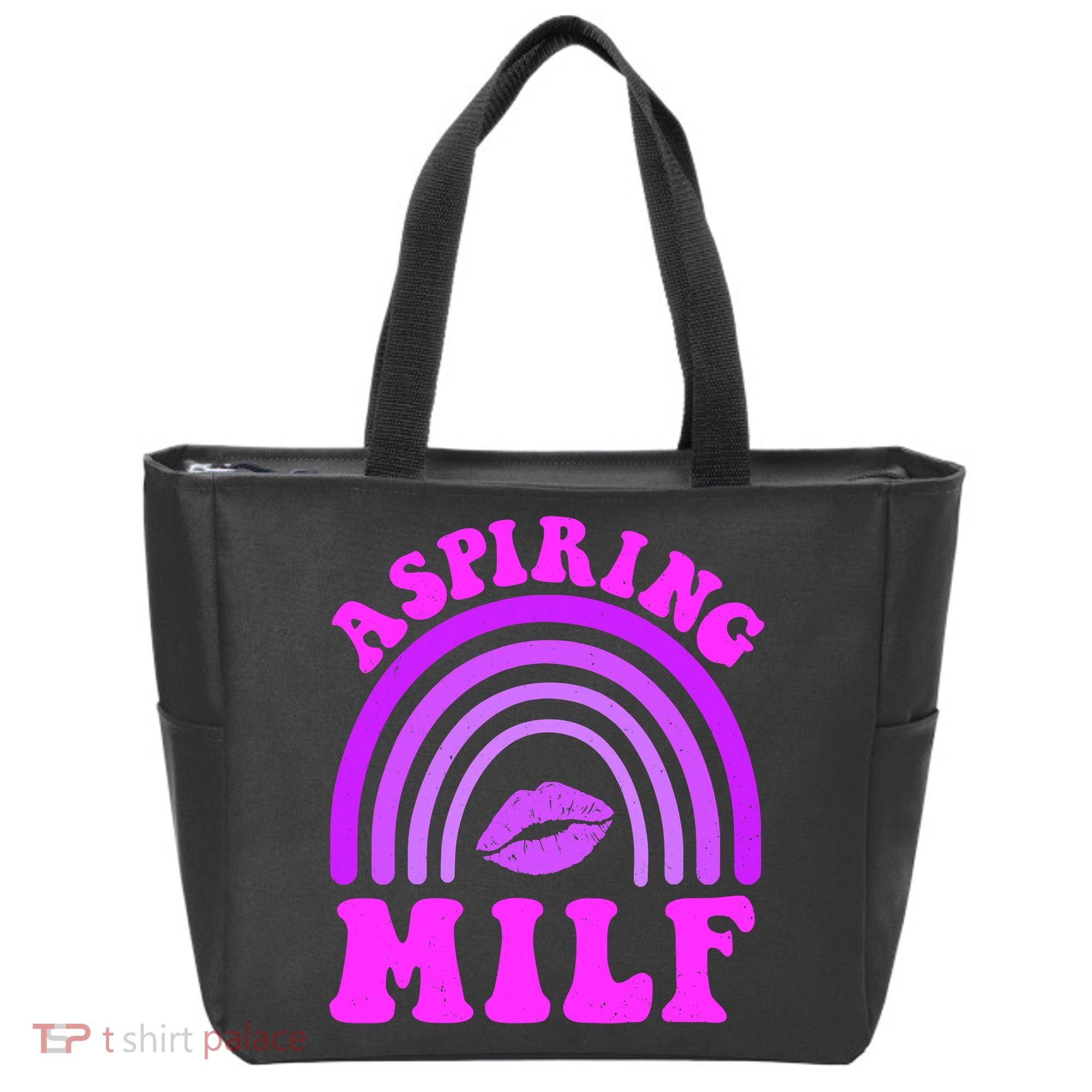 Funny Breast Cancer Aspiring Milf Retro Rainbow Tote Bag