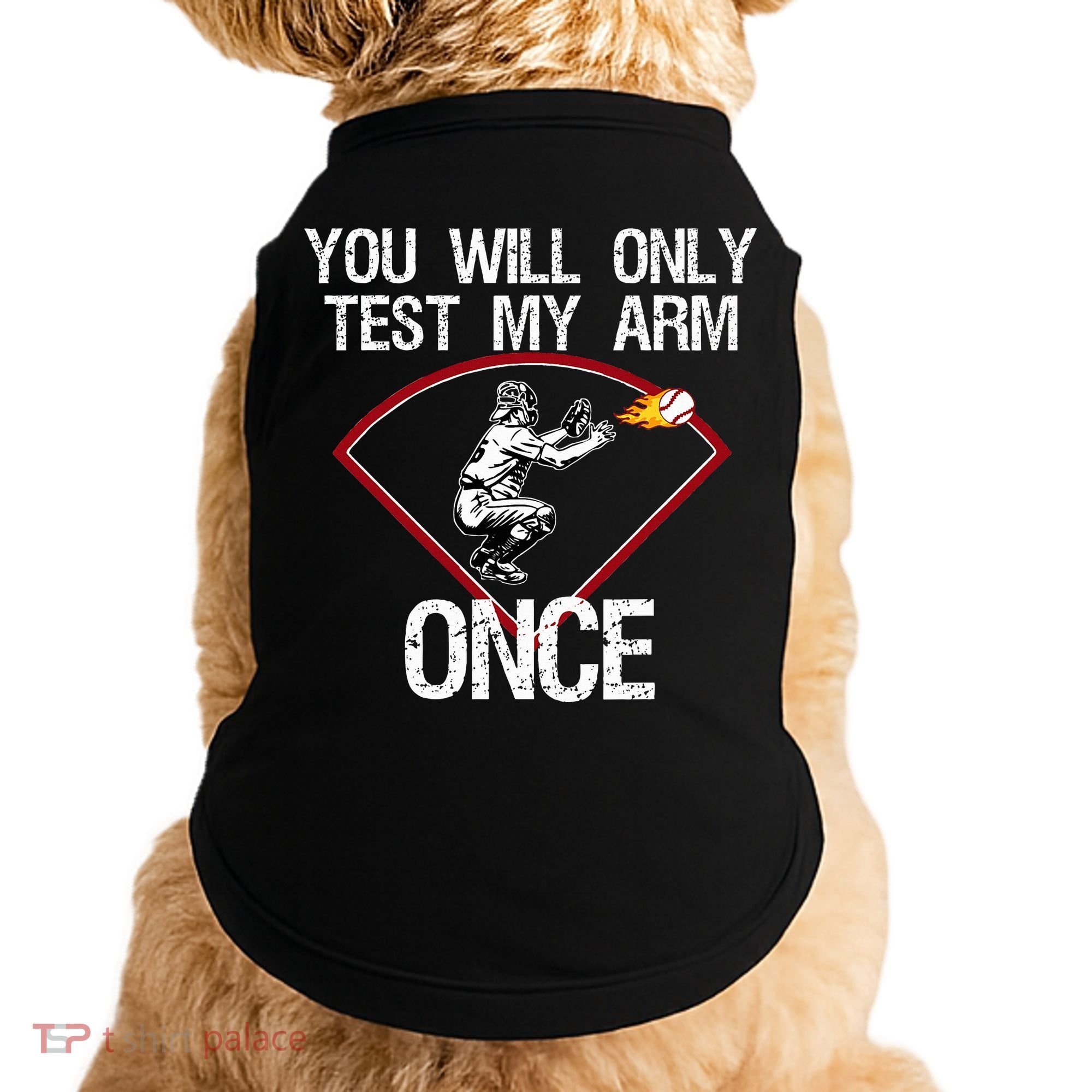 Funny Baseball Catcher You Will Only Test My Arm Once Gift Doggie Tank