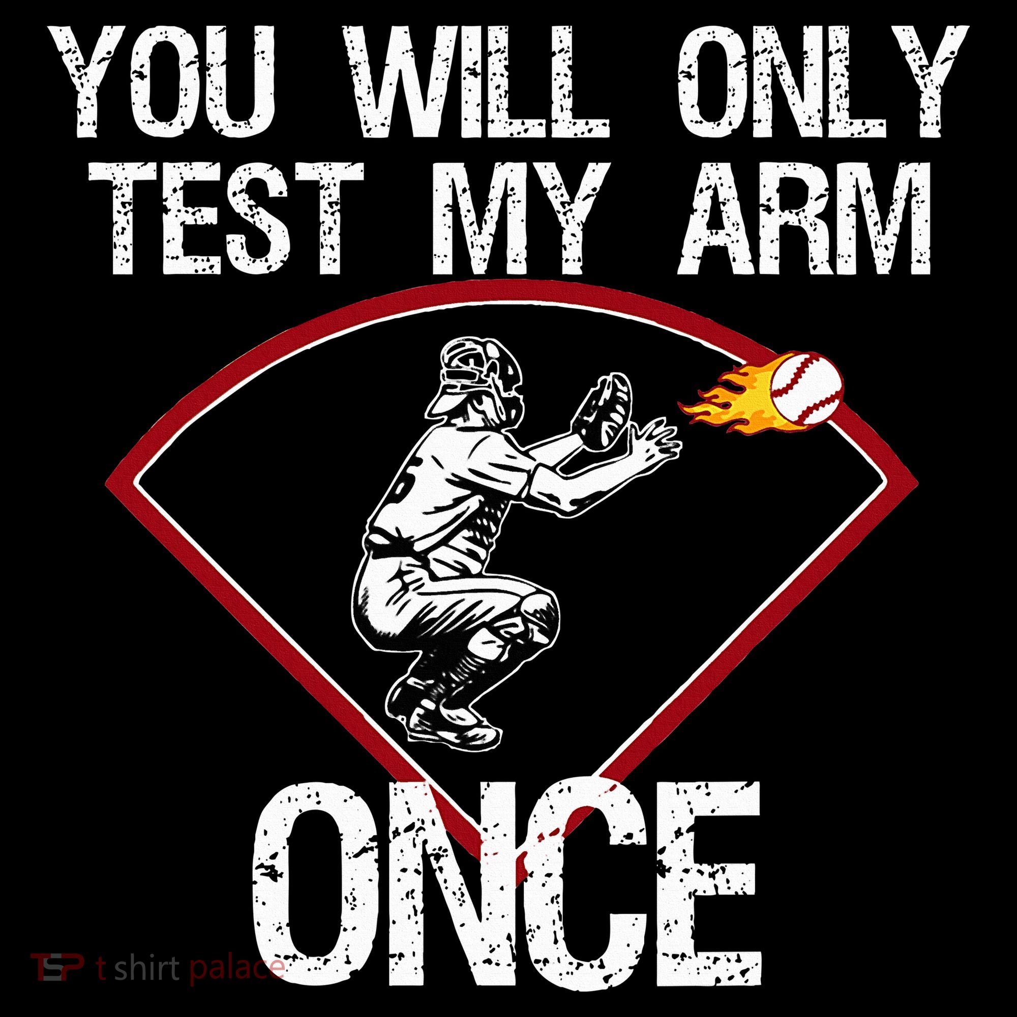 Funny Baseball Catcher You Will Only Test My Arm Once Gift T-Shirt