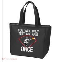 Funny Baseball Catcher You Will Only Test My Arm Once Gift Tote Bag thumb 3