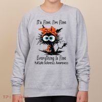 Funny Black Cat Its Fine Im Fine Multiple Sclerosis Women's Sweatshirt thumb 0