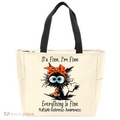Funny Black Cat Its Fine Im Fine Multiple Sclerosis Tote Bag