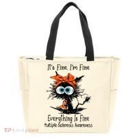 Funny Black Cat Its Fine Im Fine Multiple Sclerosis Tote Bag thumb 0