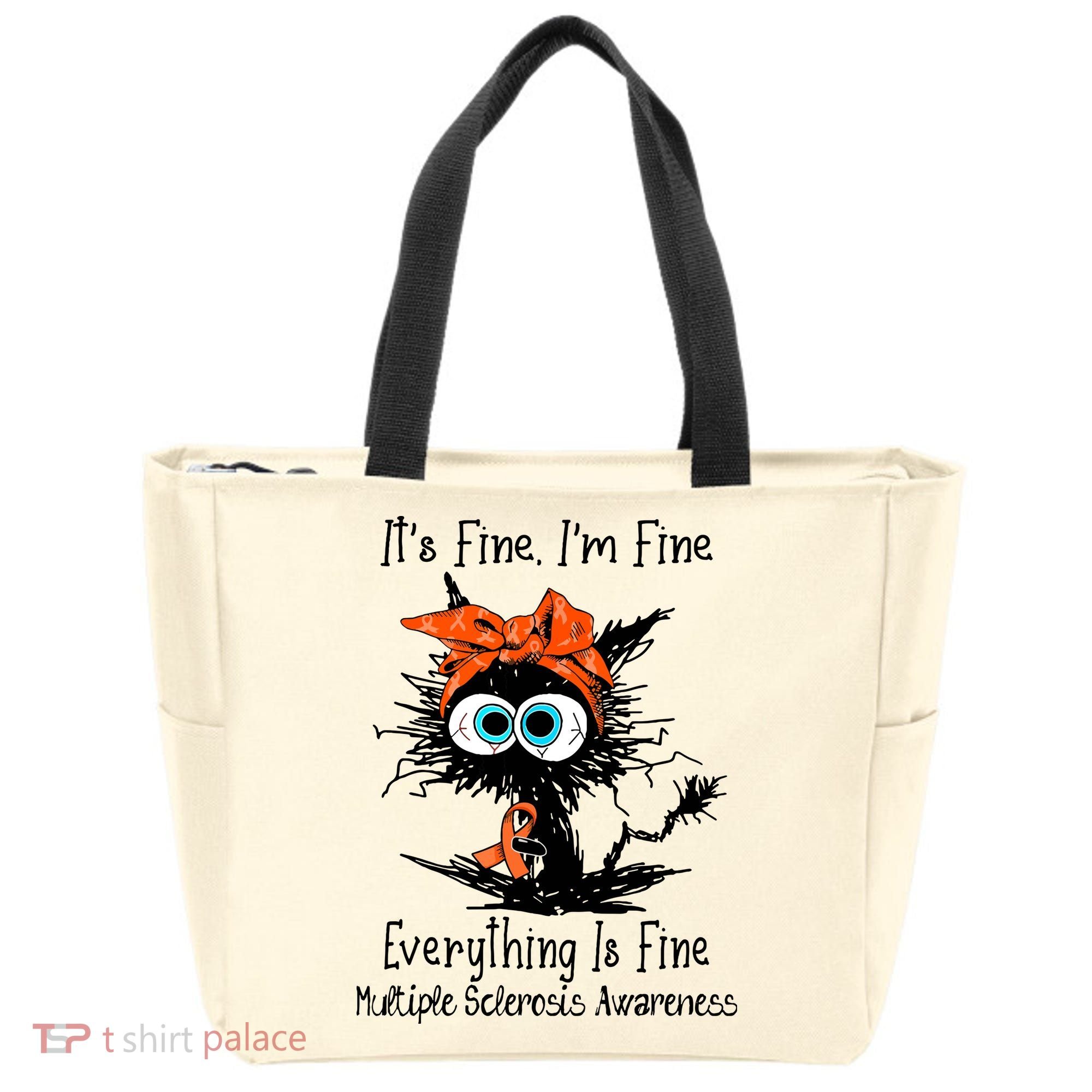 Funny Black Cat Its Fine Im Fine Multiple Sclerosis Tote Bag