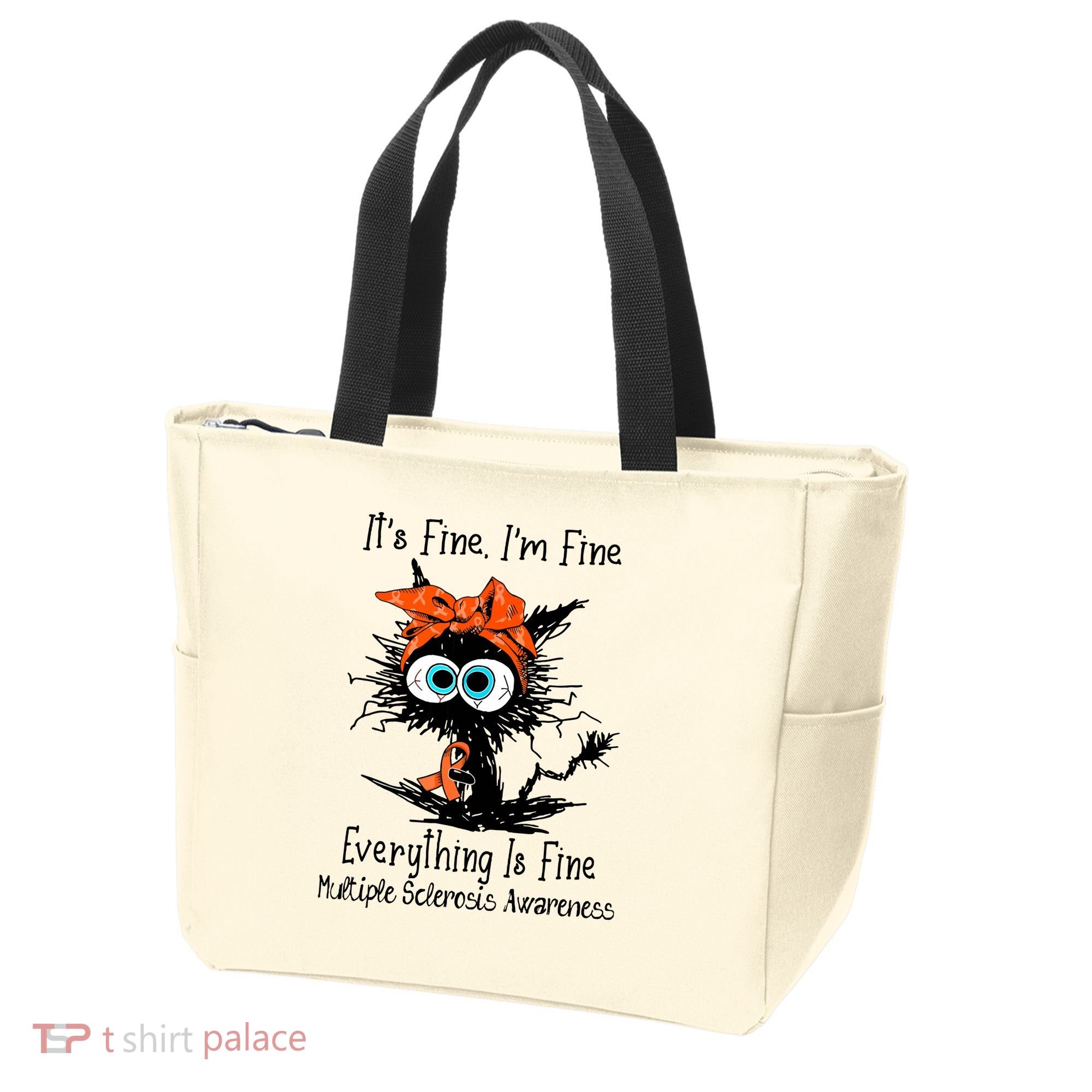 Funny Black Cat Its Fine Im Fine Multiple Sclerosis Tote Bag