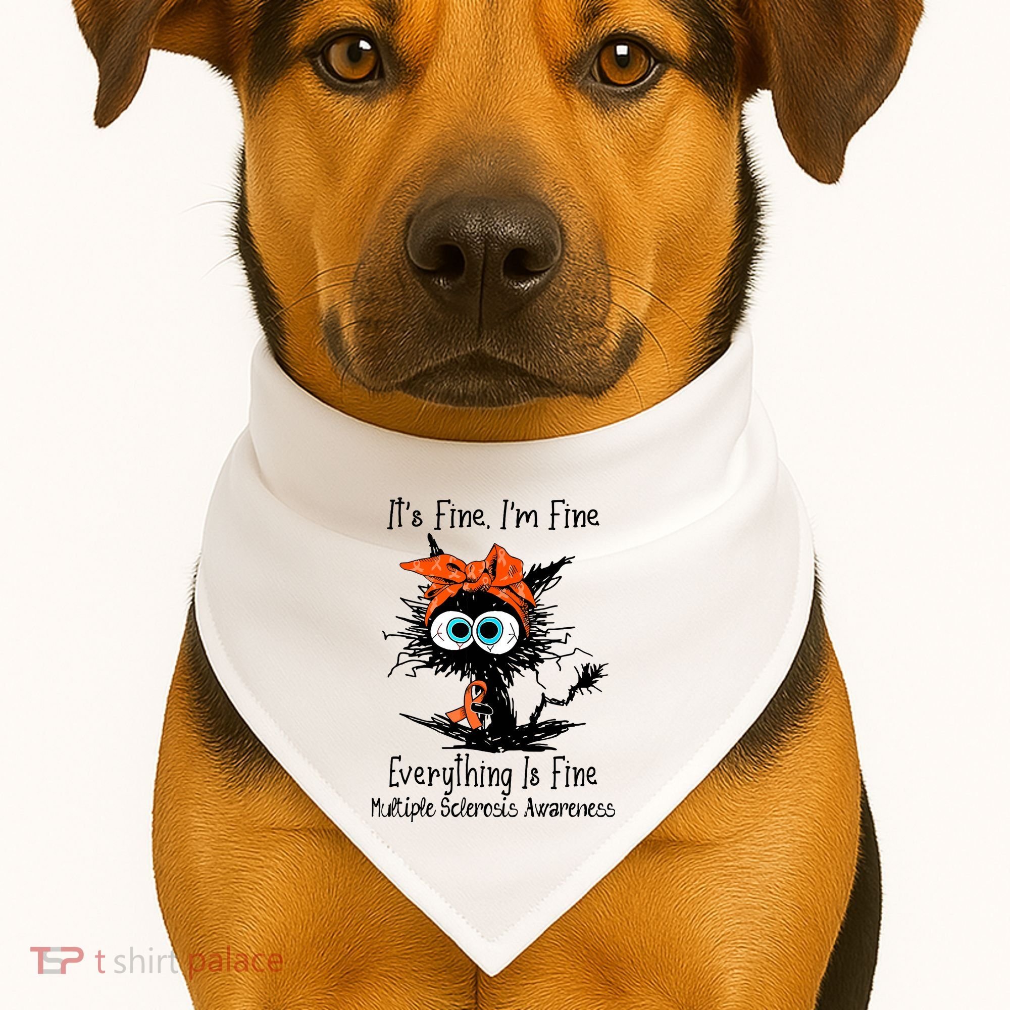 Funny Black Cat Its Fine Im Fine Multiple Sclerosis USA-Made Doggie Bandana