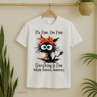 Funny Black Cat Its Fine Im Fine Multiple Sclerosis T-Shirt thumb 2