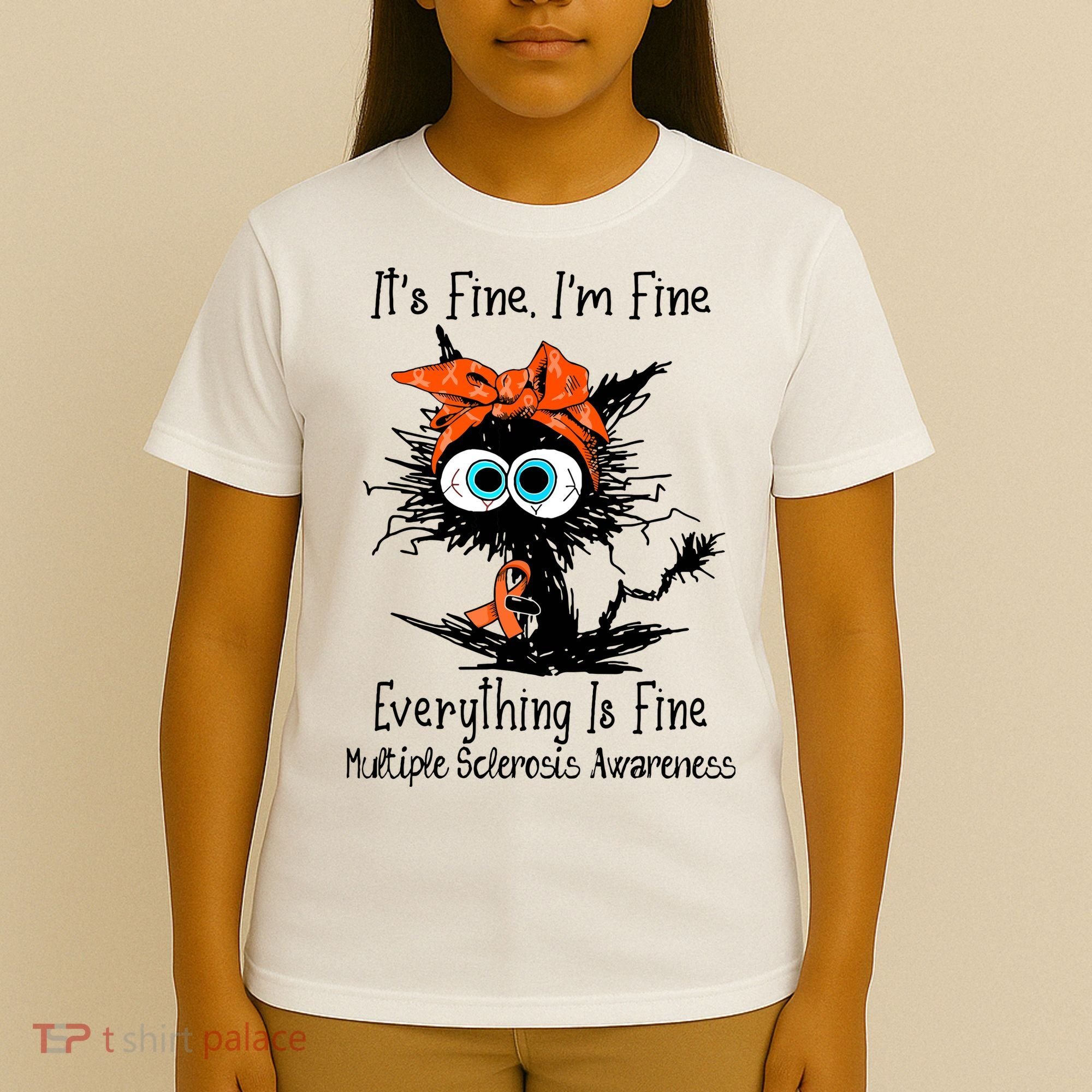 Funny Black Cat Its Fine Im Fine Multiple Sclerosis T-Shirt