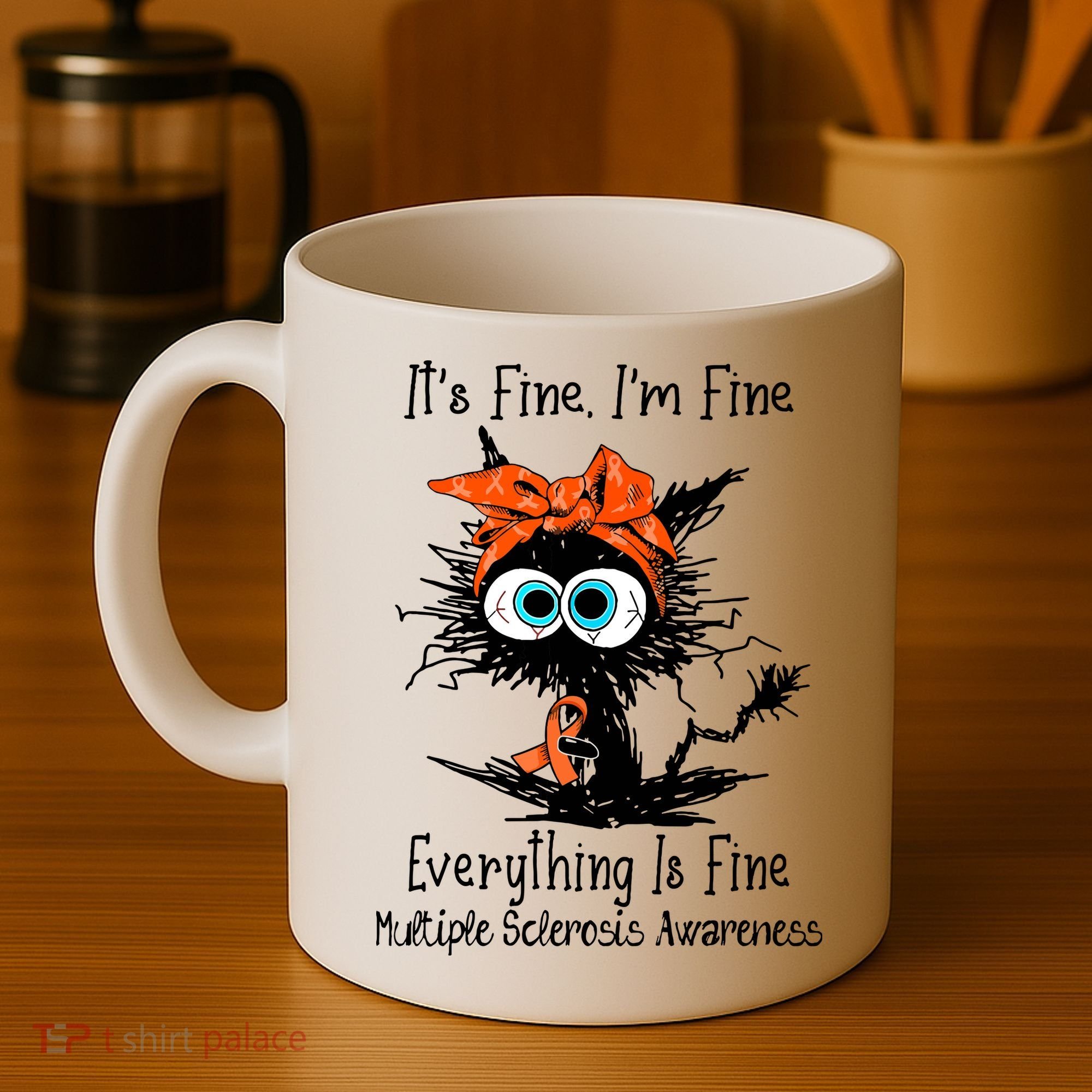 Funny Black Cat Its Fine Im Fine Multiple Sclerosis Coffee Mug