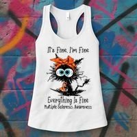 Funny Black Cat Its Fine Im Fine Multiple Sclerosis Women's Tank Top thumb 3