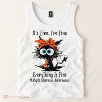 Funny Black Cat Its Fine Im Fine Multiple Sclerosis Tank Top thumb 2