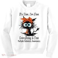 Funny Black Cat Its Fine Im Fine Multiple Sclerosis Kids Sweatshirt thumb 0