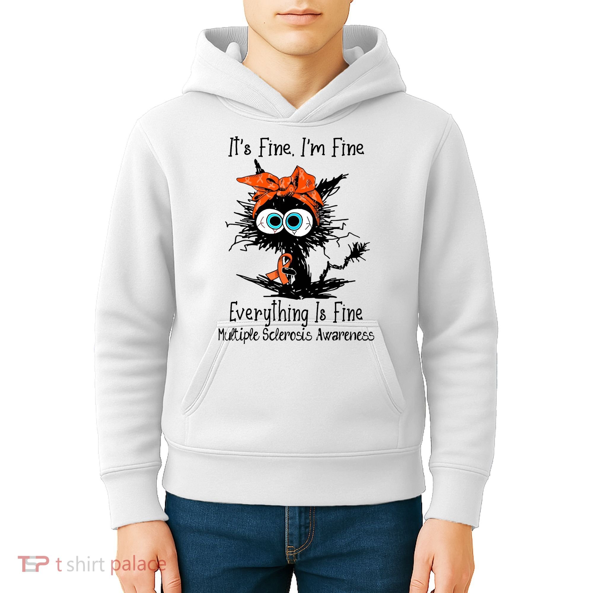 Funny Black Cat Its Fine Im Fine Multiple Sclerosis Kids Hoodie