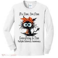 Funny Black Cat Its Fine Im Fine Multiple Sclerosis Kids Long Sleeve Shirt thumb 0
