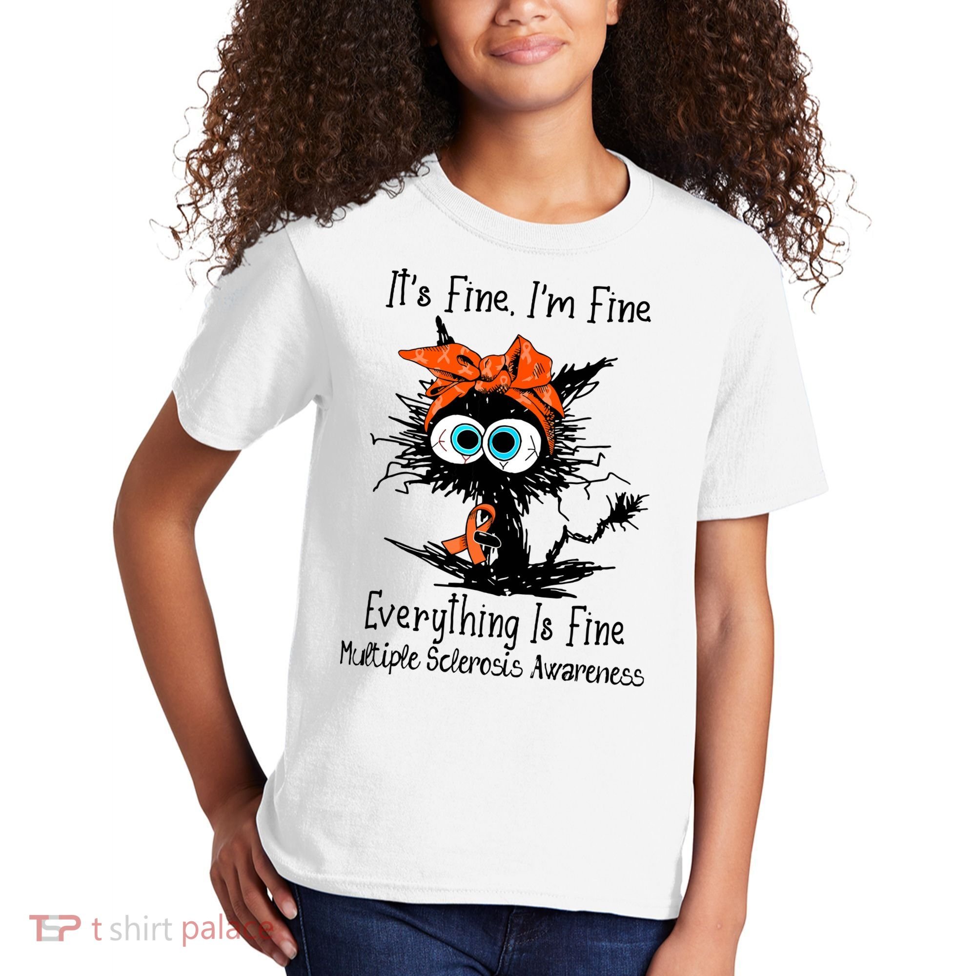 Funny Black Cat Its Fine Im Fine Multiple Sclerosis Kids T-Shirt