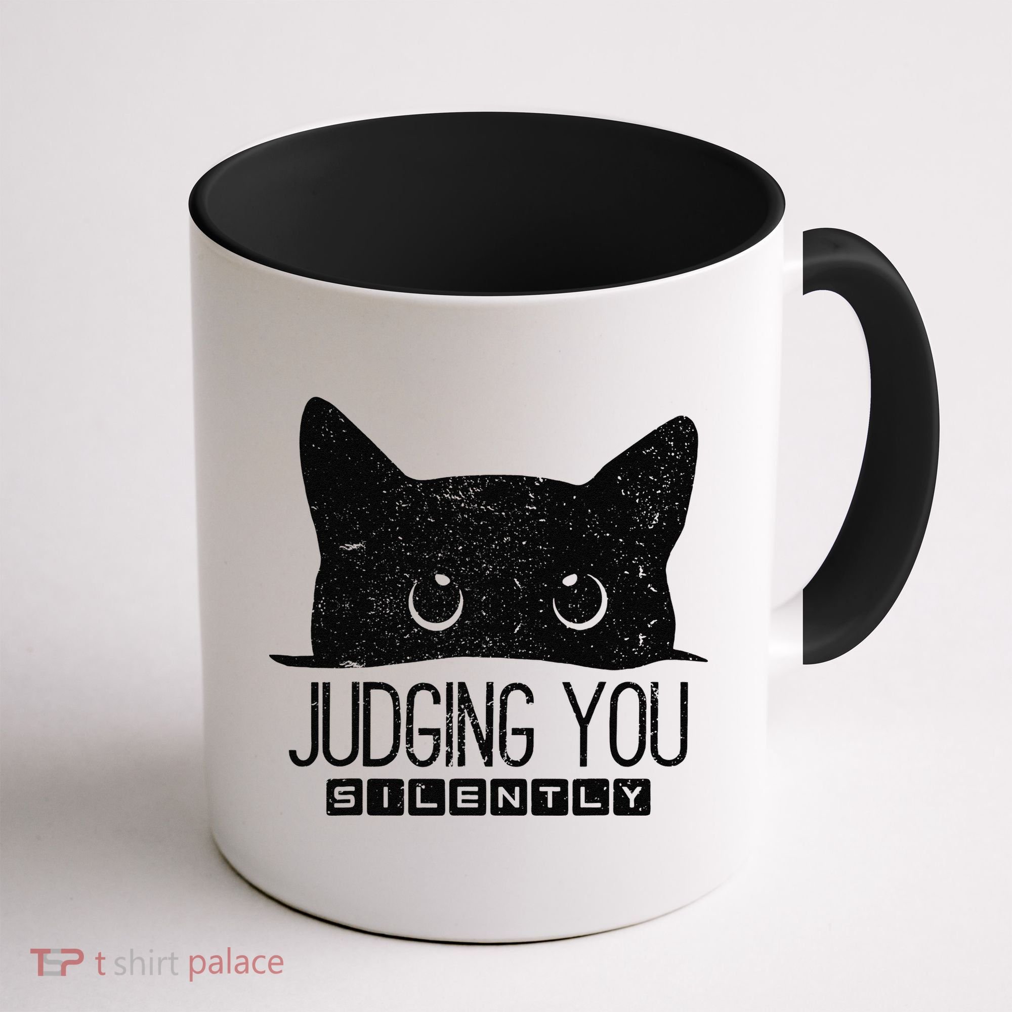 Funny Black Cat Judging You Silently Sarcastic Cat Mom Gift Coffee Mug