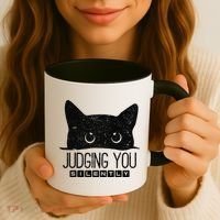Funny Black Cat Judging You Silently Sarcastic Cat Mom Gift Coffee Mug thumb 3