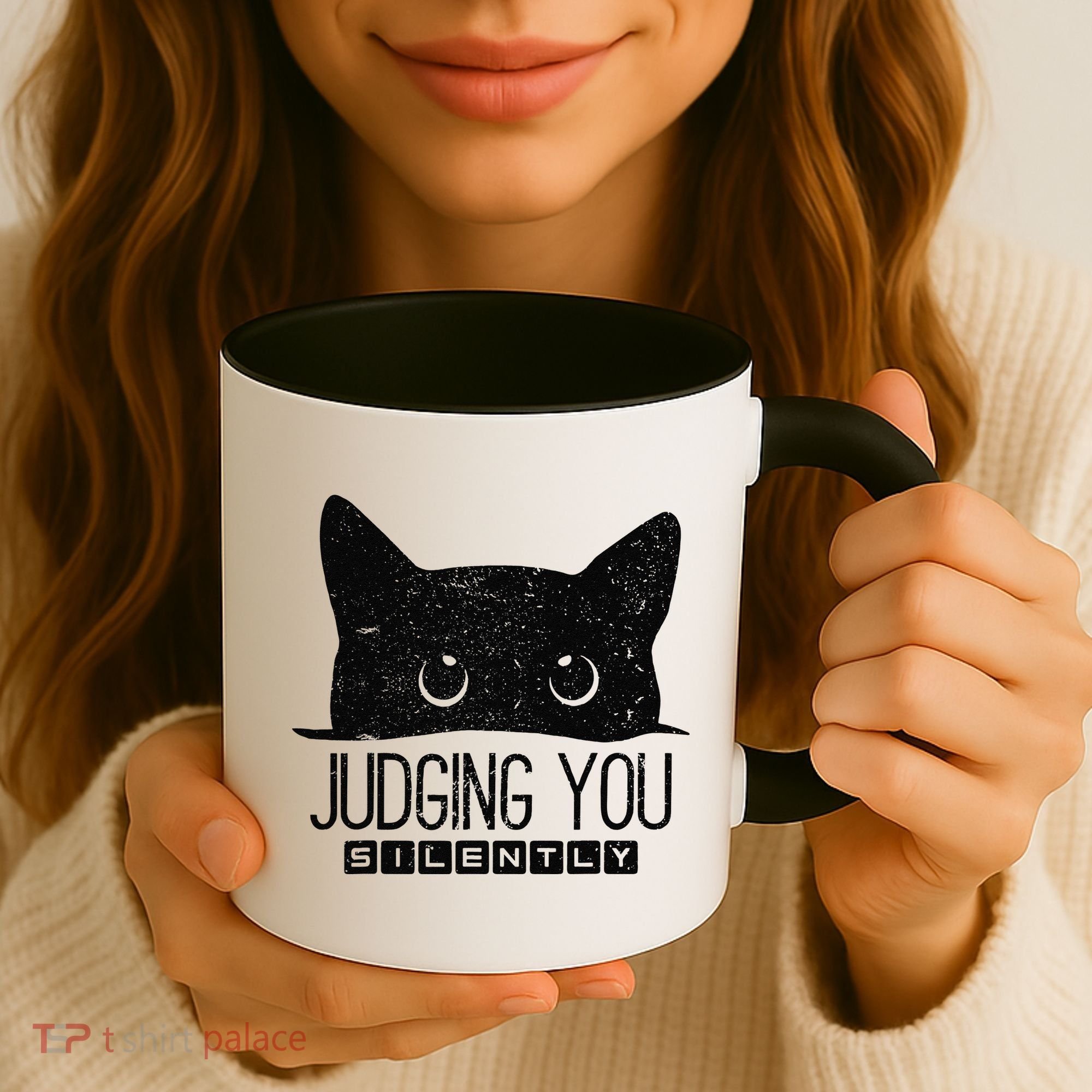 Funny Black Cat Judging You Silently Sarcastic Cat Mom Gift Coffee Mug