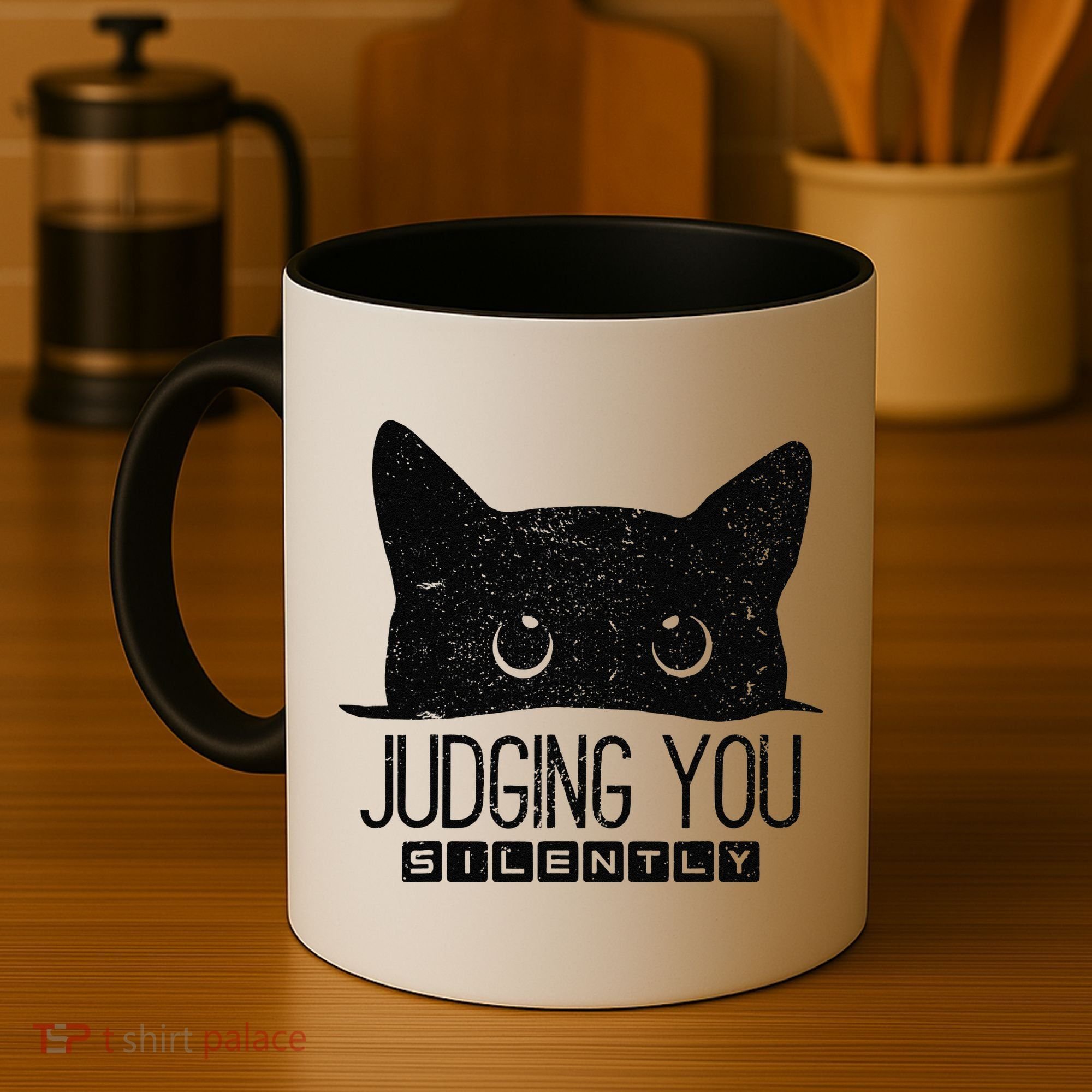 Funny Black Cat Judging You Silently Sarcastic Cat Mom Gift Coffee Mug