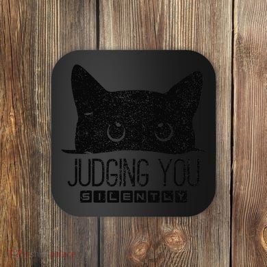 Funny Black Cat Judging You Silently Sarcastic Cat Mom Gift Coaster