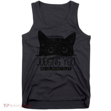 Funny Black Cat Judging You Silently Sarcastic Cat Mom Gift Tank Top