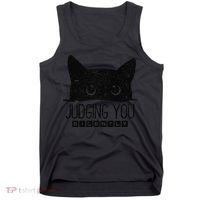 Funny Black Cat Judging You Silently Sarcastic Cat Mom Gift Tank Top thumb 0