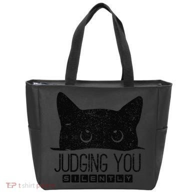 Funny Black Cat Judging You Silently Sarcastic Cat Mom Gift Tote Bag