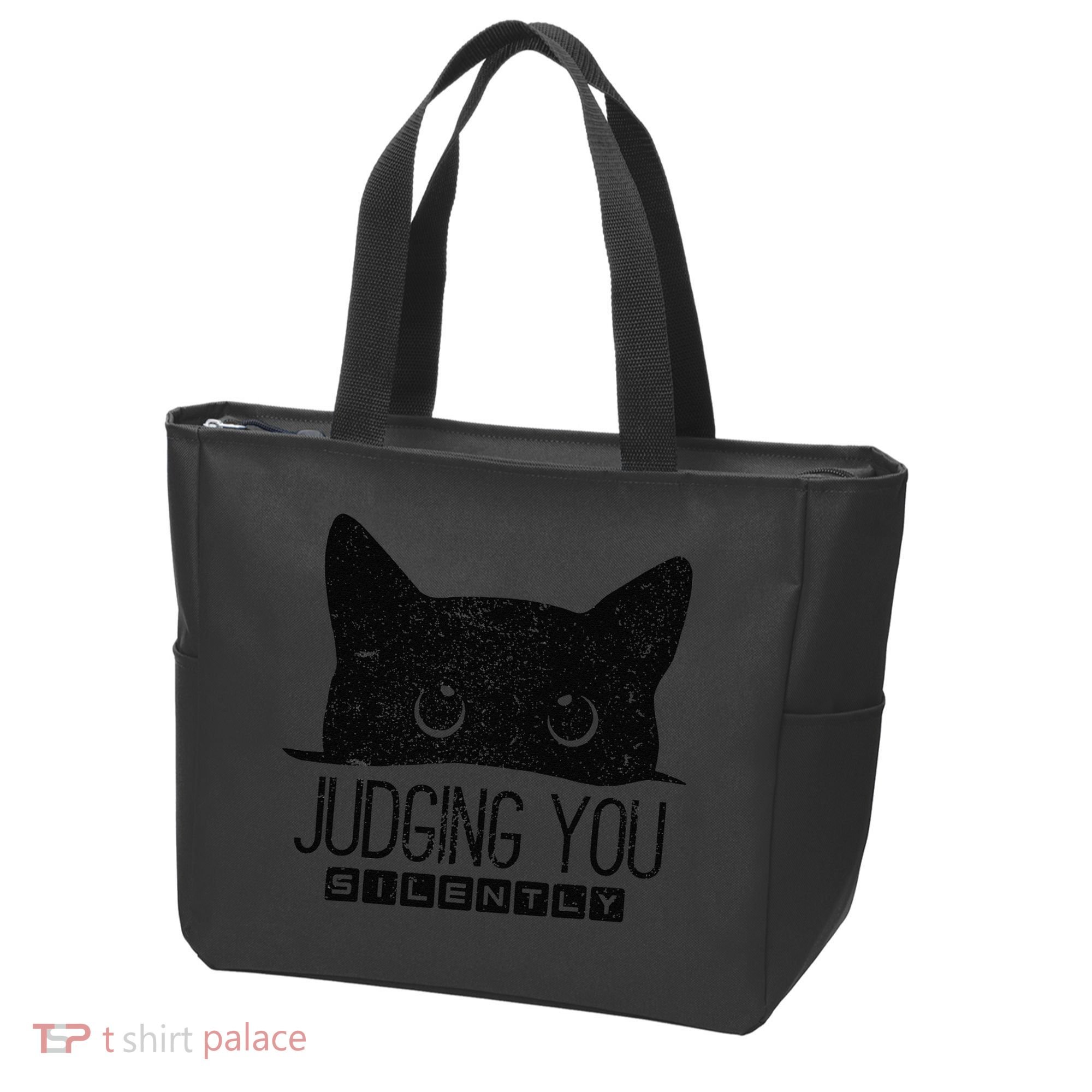 Funny Black Cat Judging You Silently Sarcastic Cat Mom Gift Tote Bag